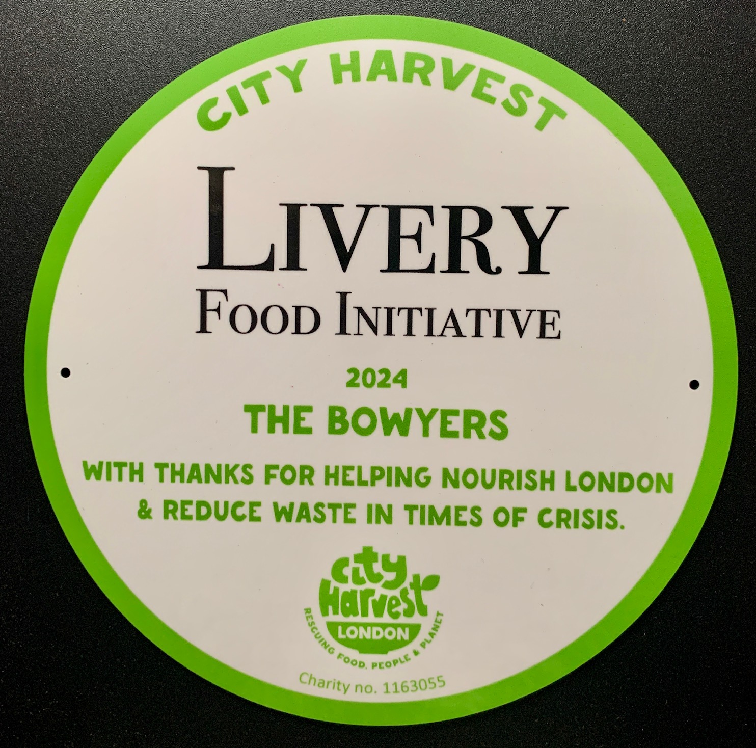 Bowyers Livery Food Initiative Plaque